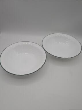2X Corelle Callaway 7 1/4 Serving Cereal Bowl White Swirl with Green Rim USA